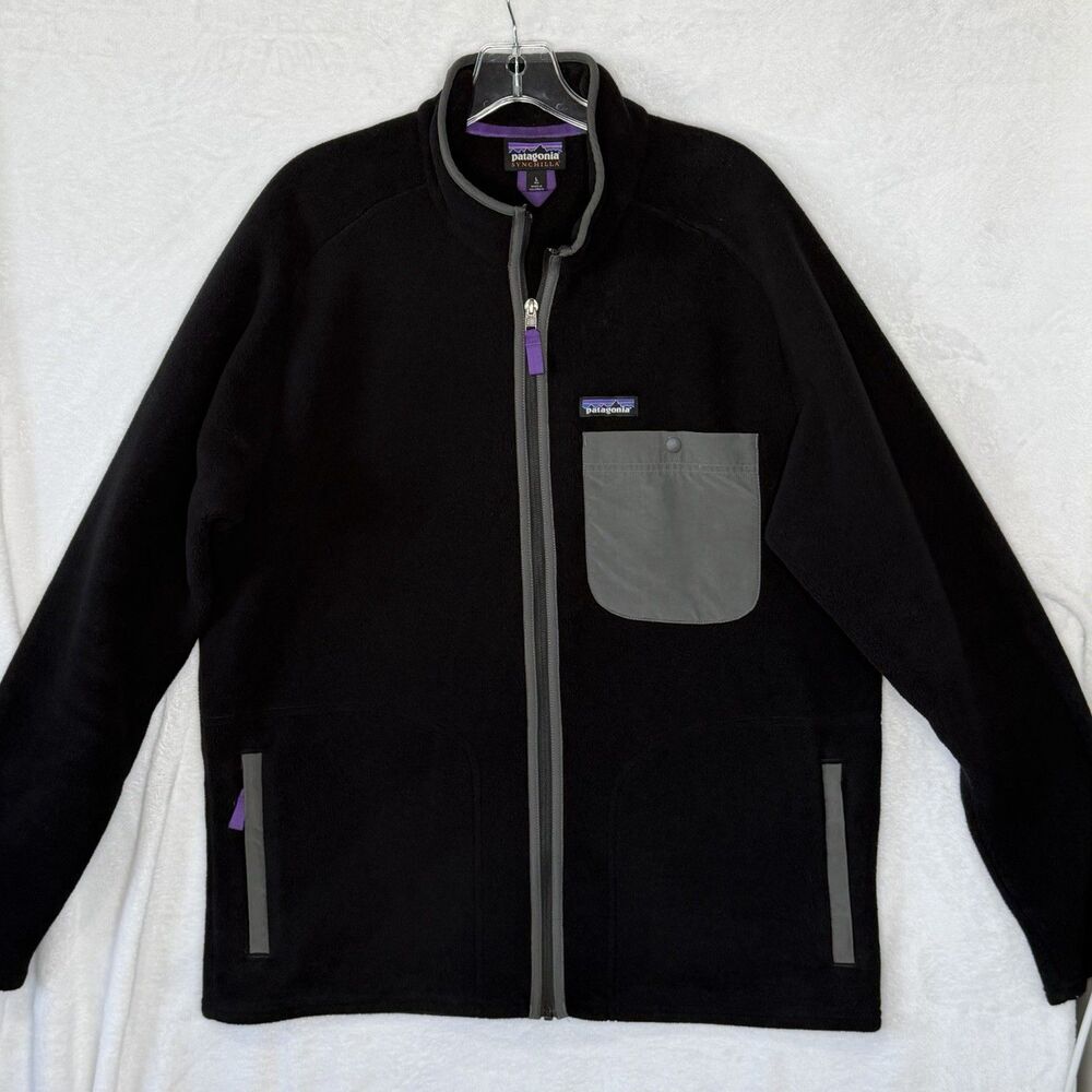 Patagonia‎ Synchilla Full Zip Up Fleece Jacket Men's Large Black Karstens Jacket - Picture 2 of 14